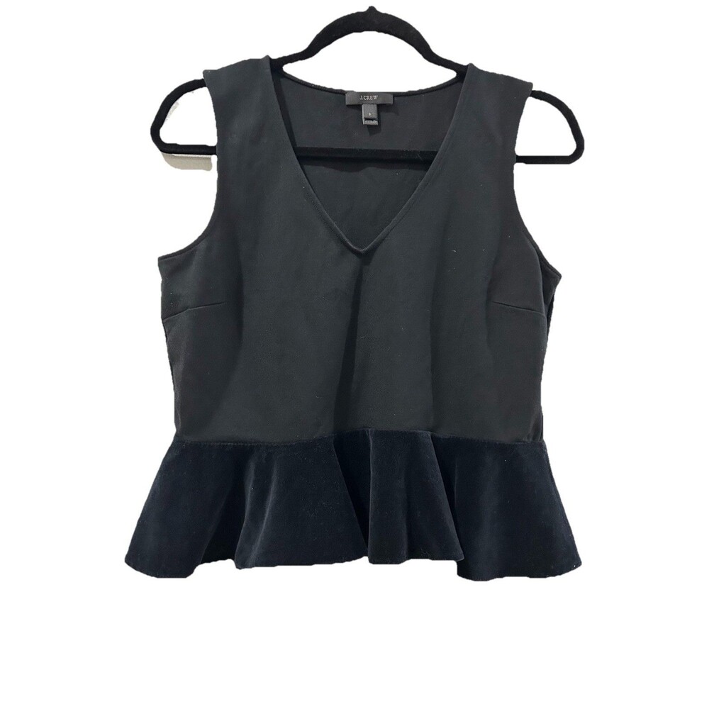 J.CREW Womens Size S Blouse Black Sleeveless V Neck Ruffle Hem Classy